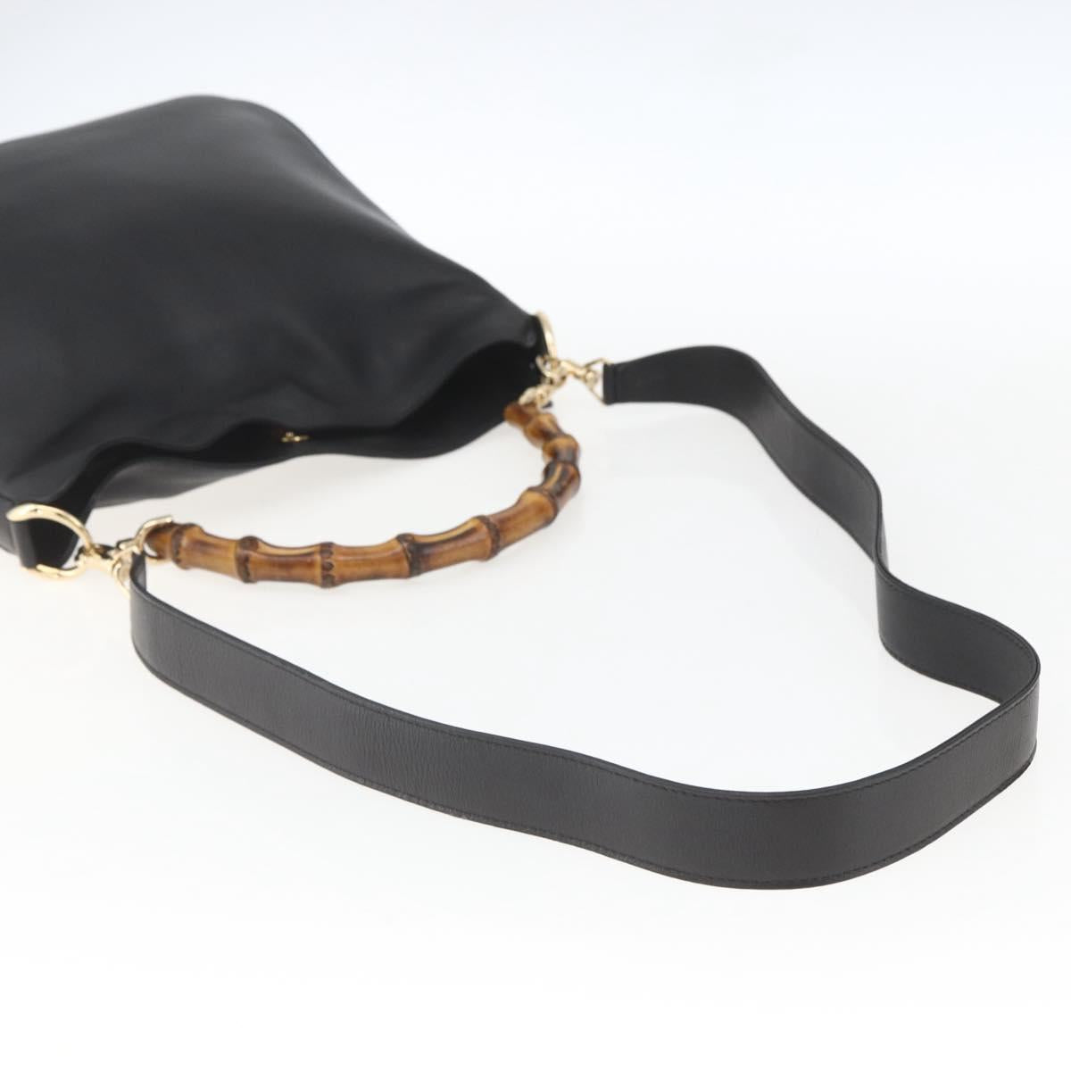 GUCCI Bamboo Hand Bag Leather 2way Black Gold 001 1638 Auth 159054