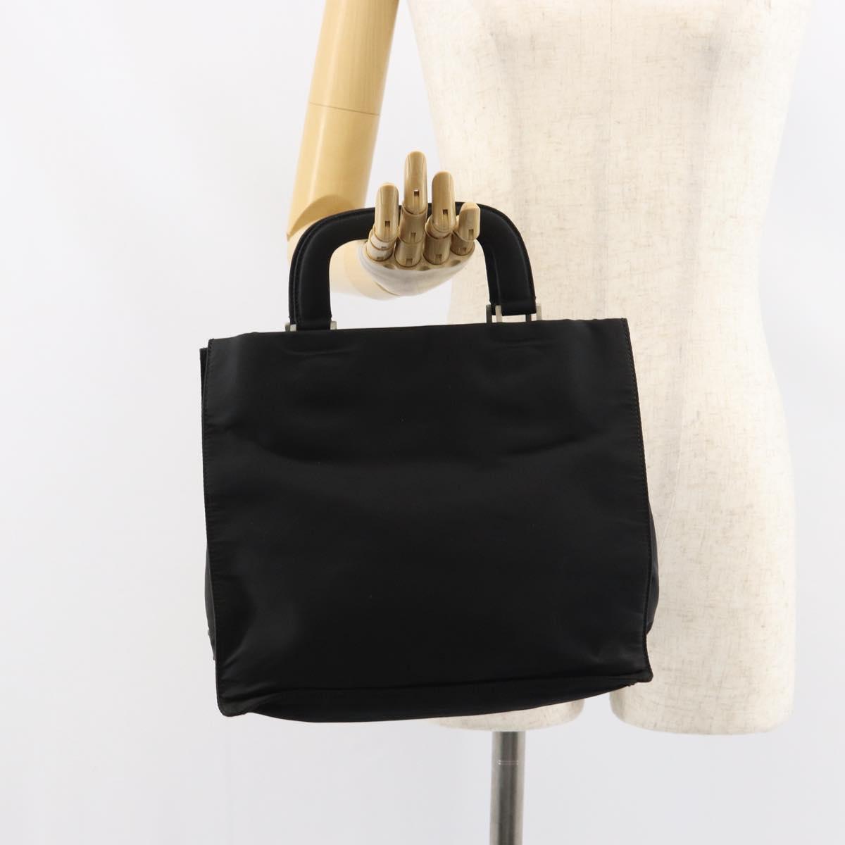 PRADA Hand Bag Nylon Black Silver Auth 159055