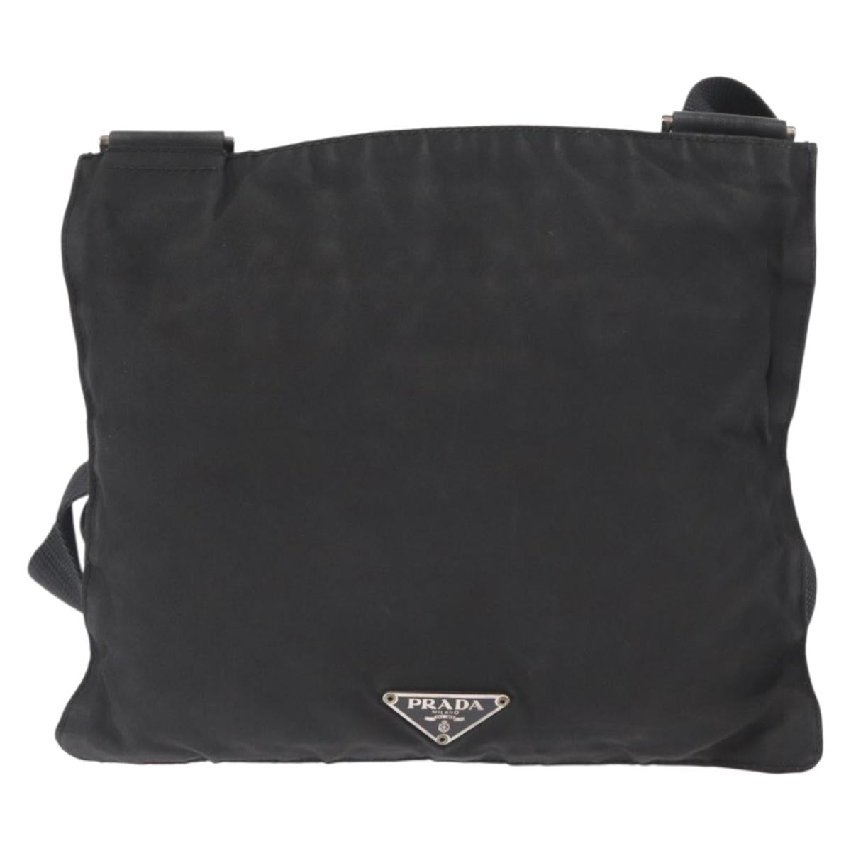 PRADA Shoulder Bag Nylon Black Silver Auth 159057