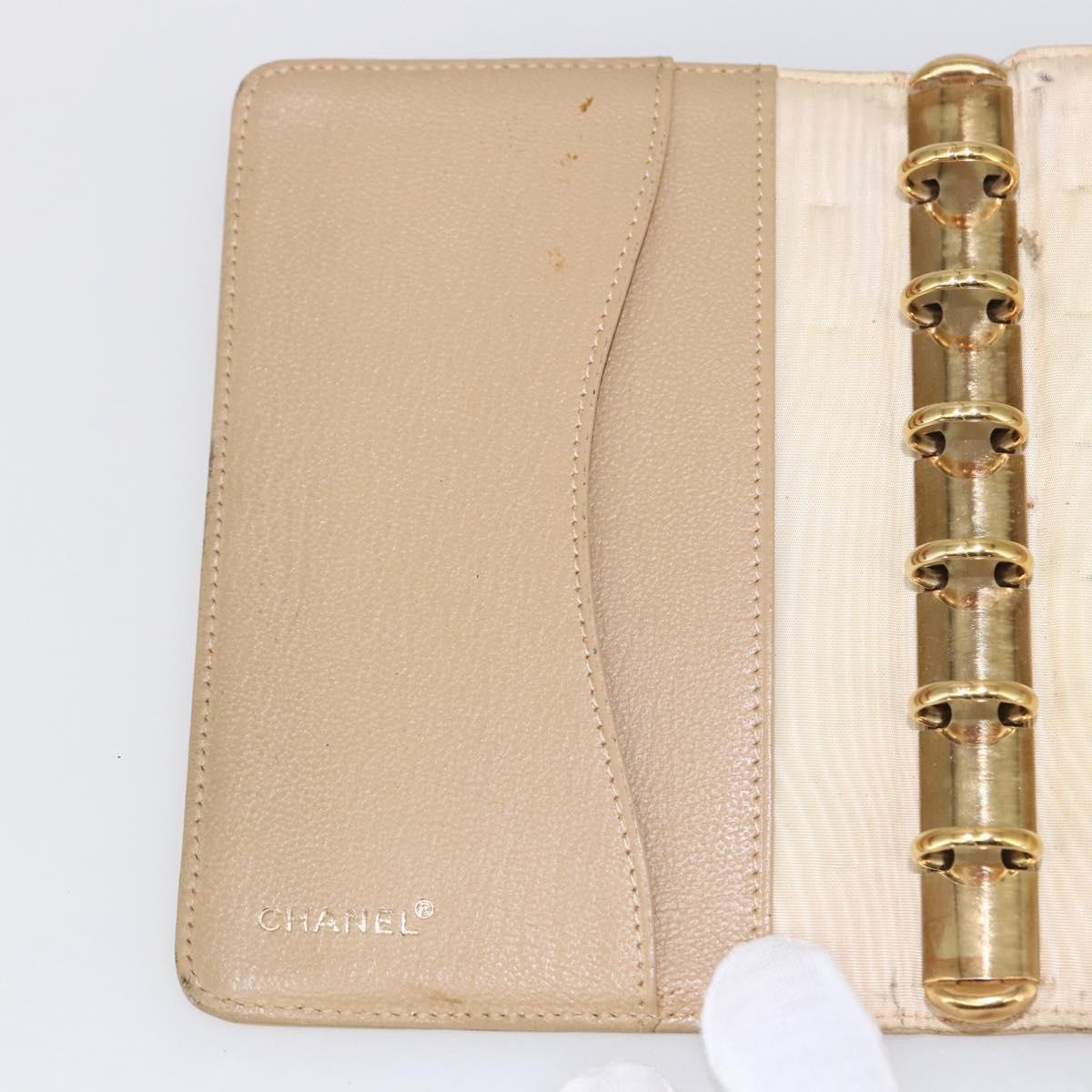 CHANEL Day Planner Cover Leather Beige Gold CC Auth 159060