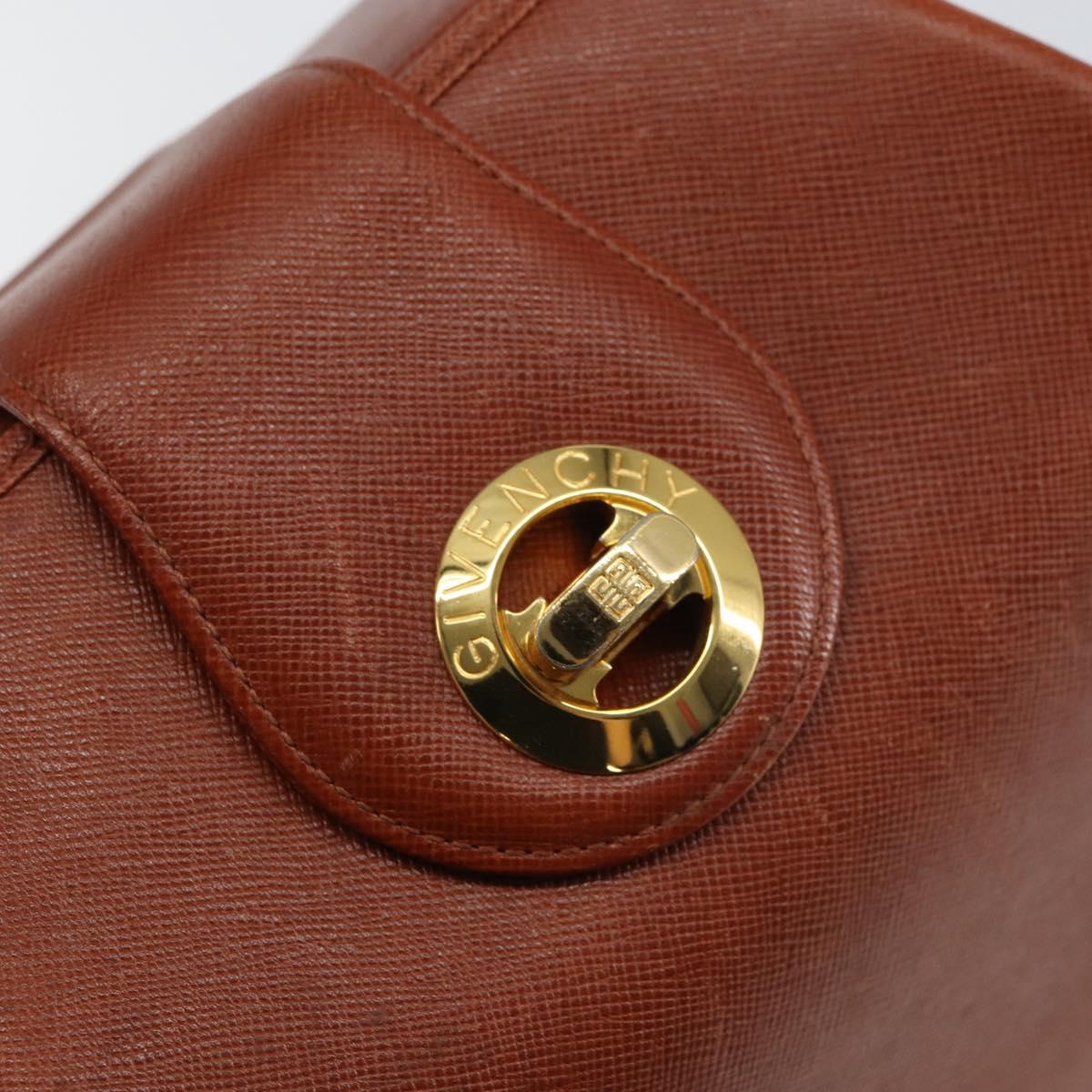 GIVENCHY Hand Bag Leather Brown Gold Auth 159082