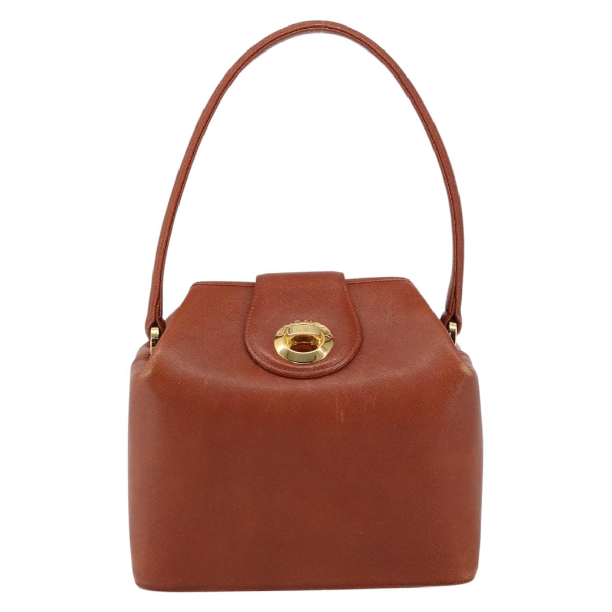 GIVENCHY Hand Bag Leather Brown Gold Auth 159082
