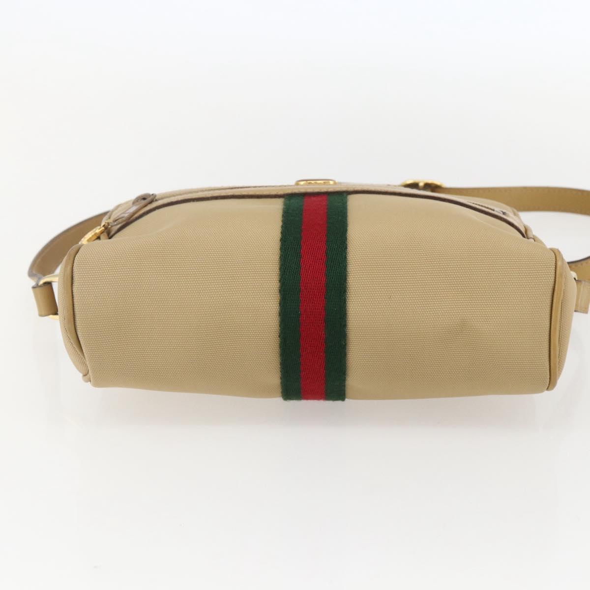 GUCCI Web Sherry Line Shoulder Bag Nylon Beige Gold Red 010 378 Auth 159085