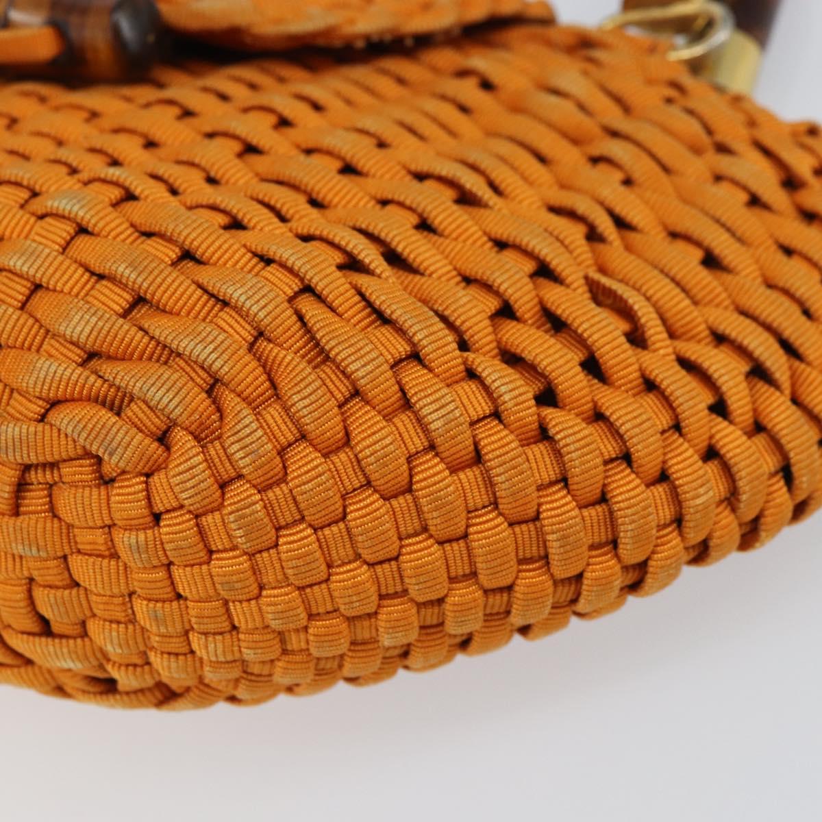 FENDI Bamboo Hand Bag Nylon Orange Gold Auth 159087