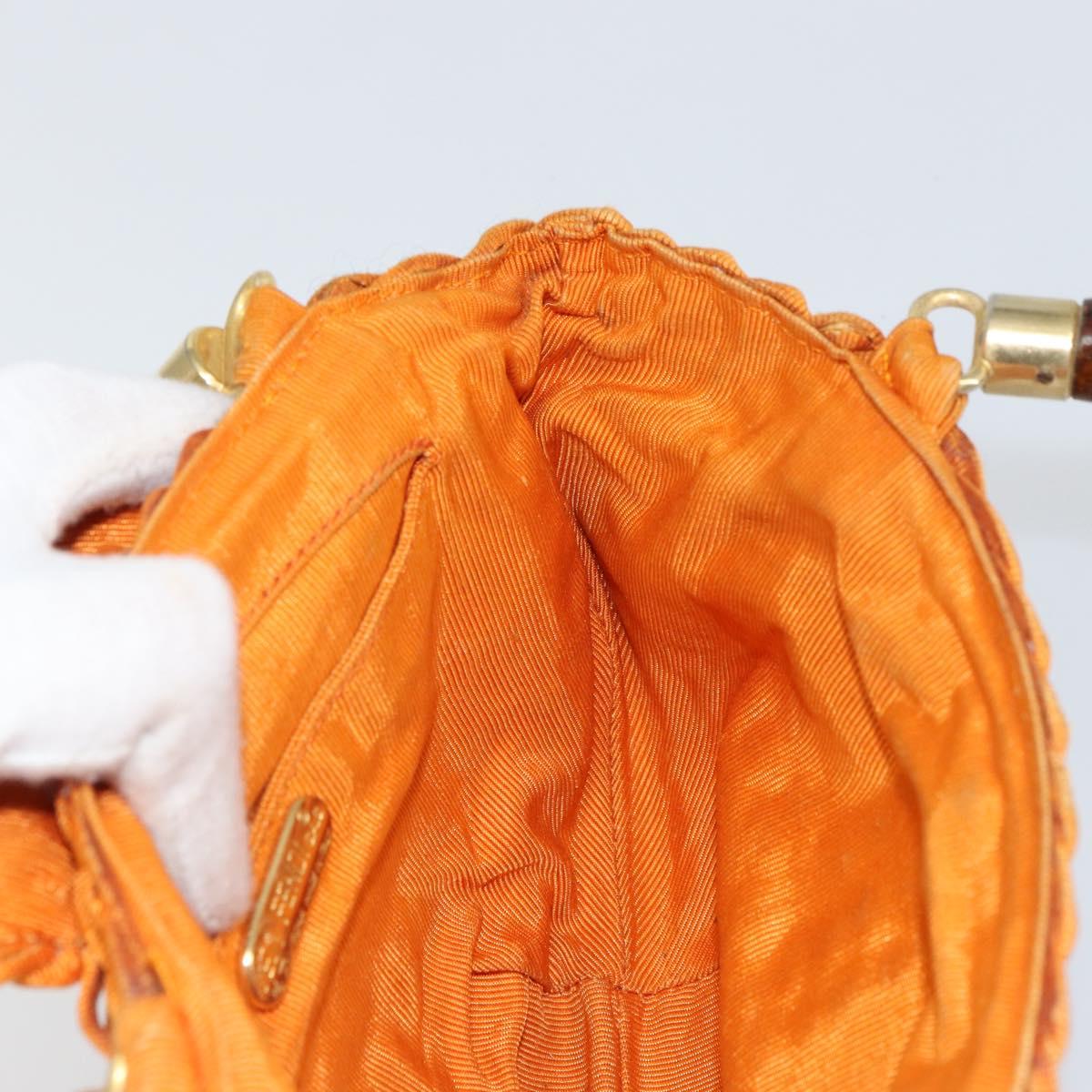 FENDI Bamboo Hand Bag Nylon Orange Gold Auth 159087