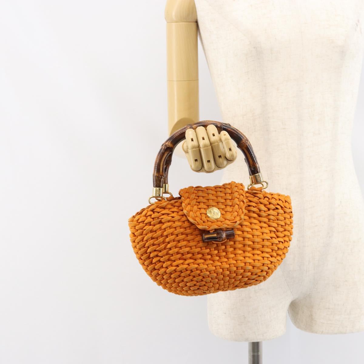 FENDI Bamboo Hand Bag Nylon Orange Gold Auth 159087