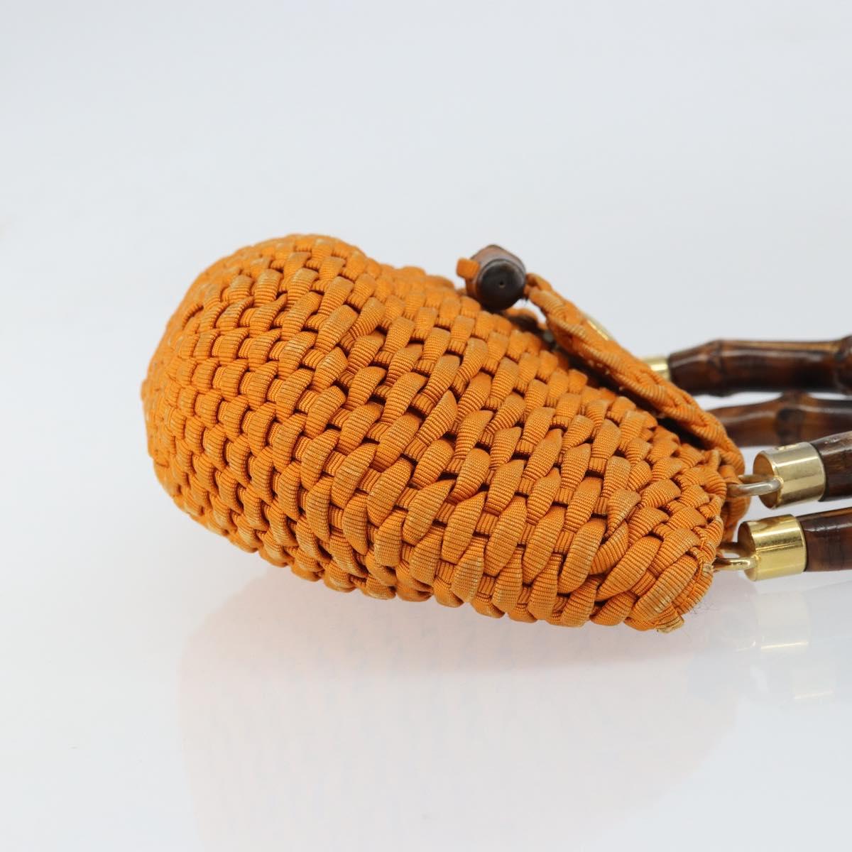 FENDI Bamboo Hand Bag Nylon Orange Gold Auth 159087