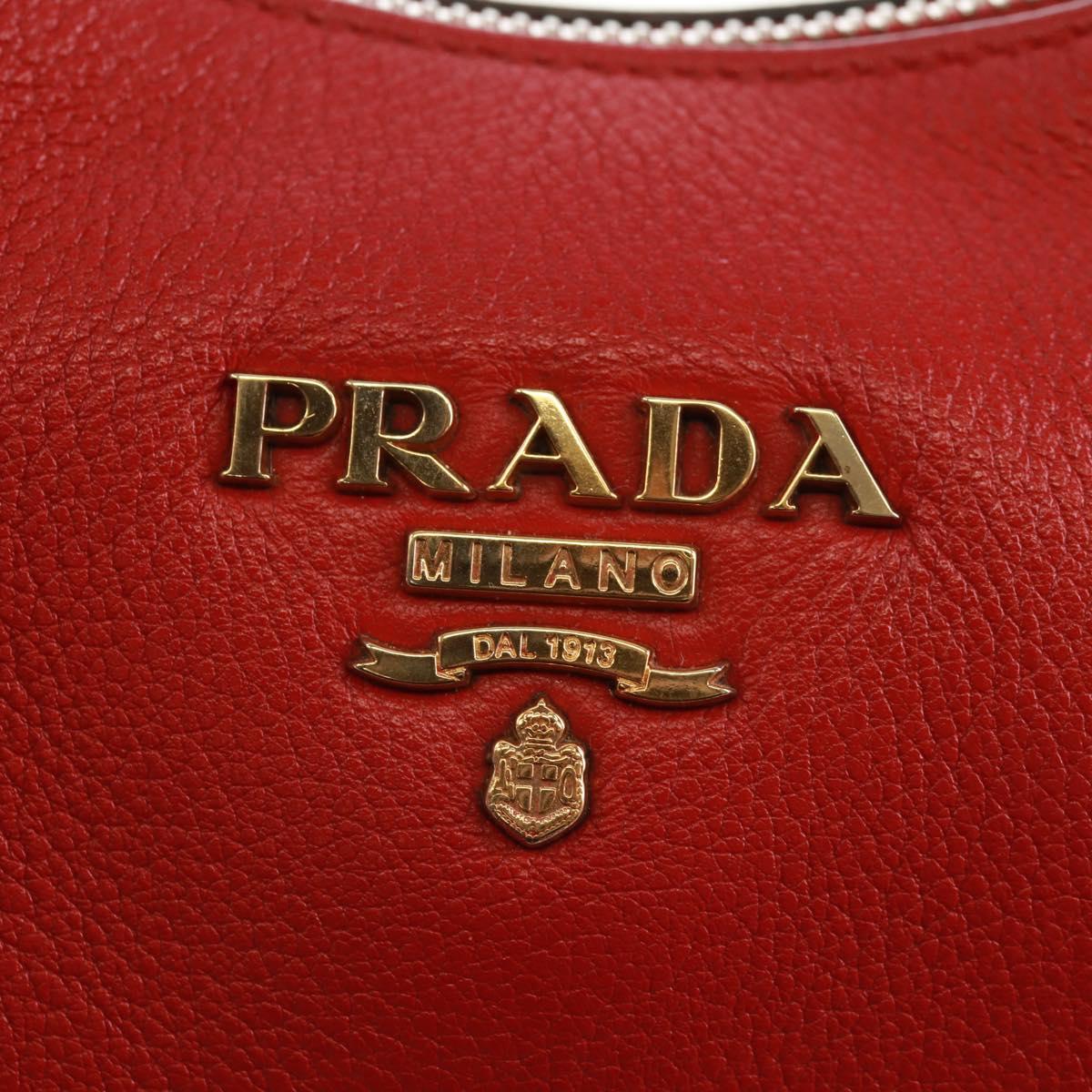 PRADA Shoulder Bag Leather Red Gold Auth 159088V