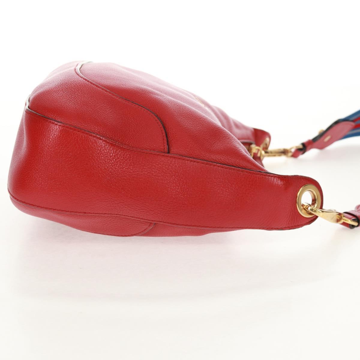 PRADA Shoulder Bag Leather Red Gold Auth 159088V