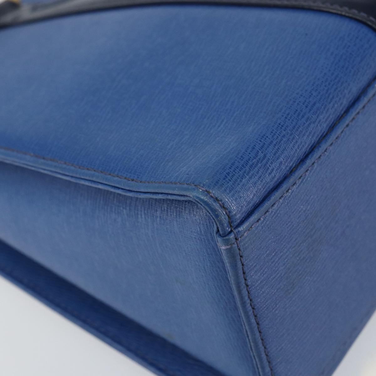 Burberrys Hand Bag Leather Blue Gold Auth 159091