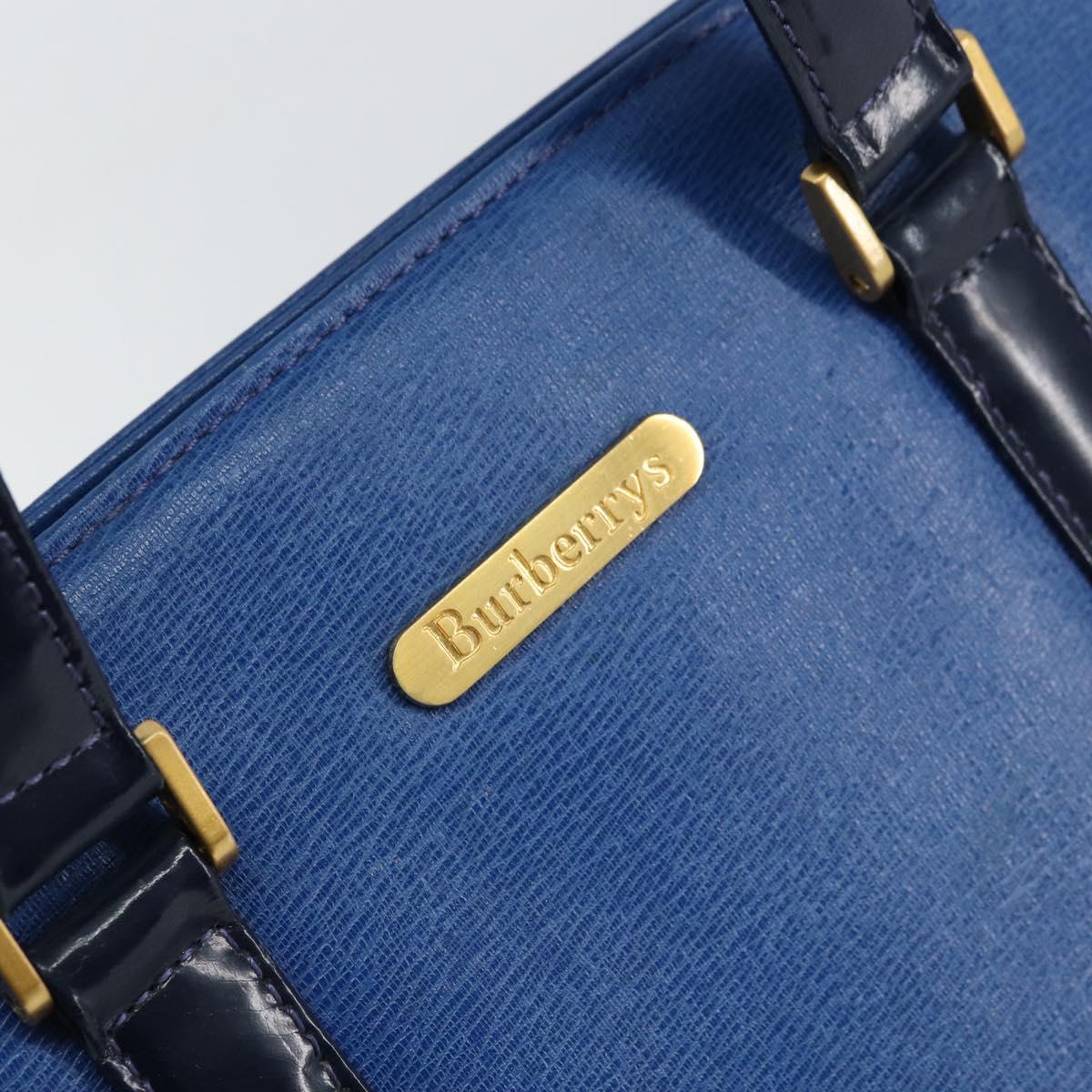 Burberrys Hand Bag Leather Blue Gold Auth 159091