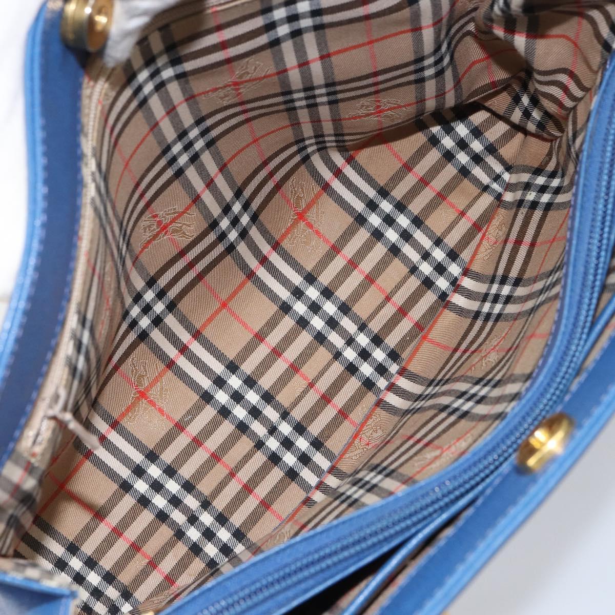 Burberrys Hand Bag Leather Blue Gold Auth 159091
