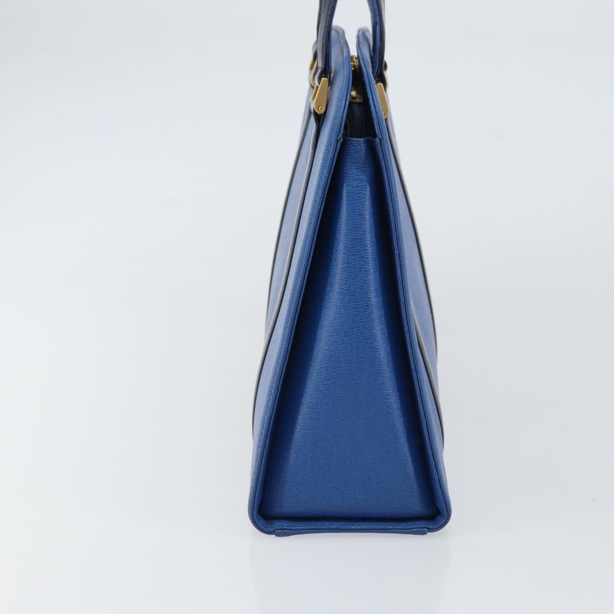 Burberrys Hand Bag Leather Blue Gold Auth 159091
