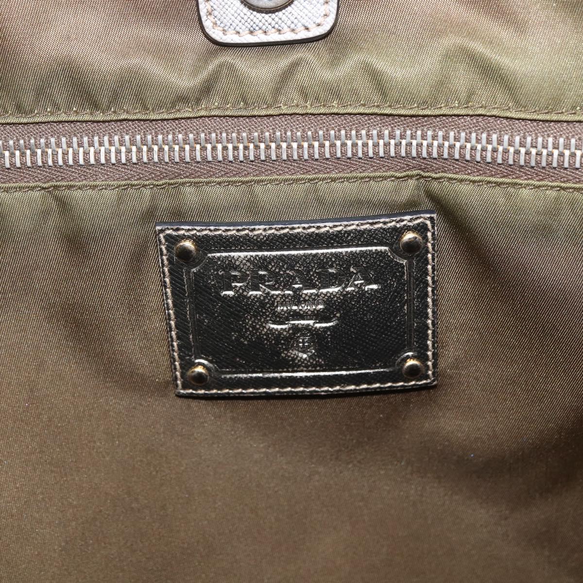 PRADA Hand Bag Nylon Khaki Gold Auth 159131