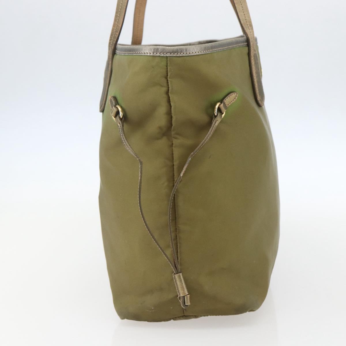 PRADA Hand Bag Nylon Khaki Gold Auth 159131