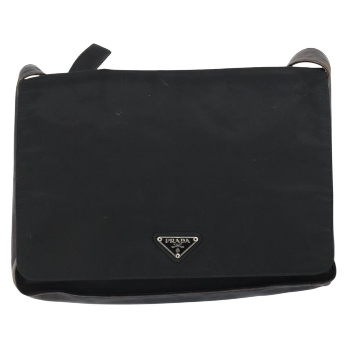 PRADA Shoulder Bag Nylon Black Silver Auth 159132