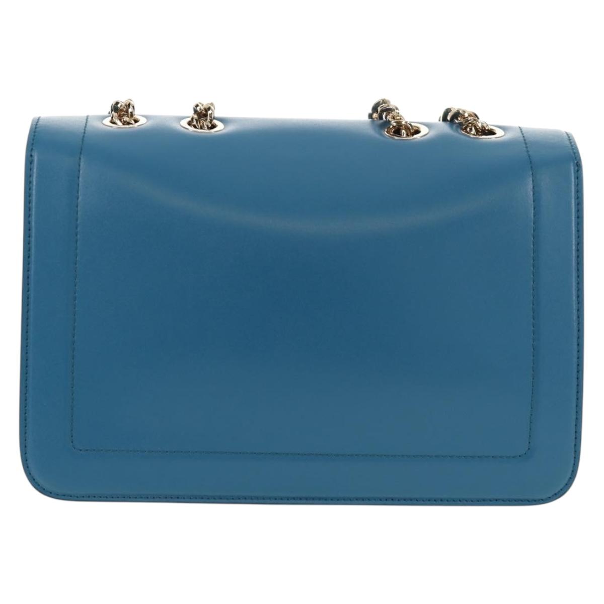 Salvatore Ferragamo Vala Chain Vala Shoulder Bag Leather Blue Gold Auth 159137V