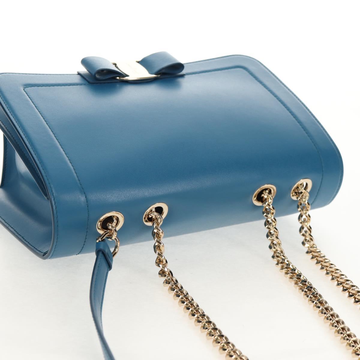 Salvatore Ferragamo Vala Chain Vala Shoulder Bag Leather Blue Gold Auth 159137V