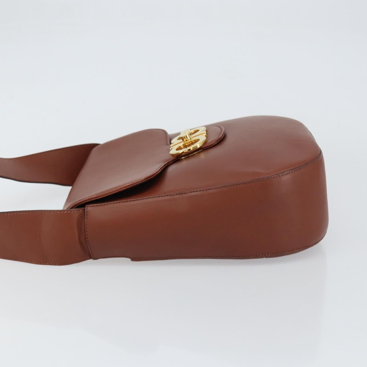 Salvatore Ferragamo Gancini Shoulder Bag Leather Brown Gold Auth 159139