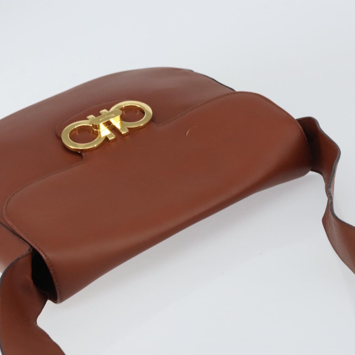 Salvatore Ferragamo Gancini Shoulder Bag Leather Brown Gold Auth 159139
