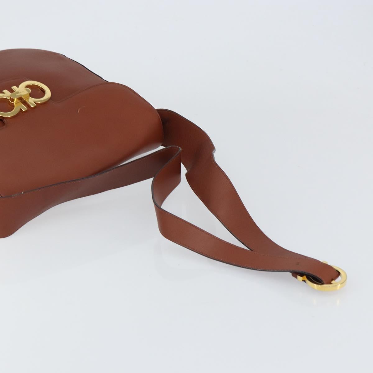 Salvatore Ferragamo Gancini Shoulder Bag Leather Brown Gold Auth 159139