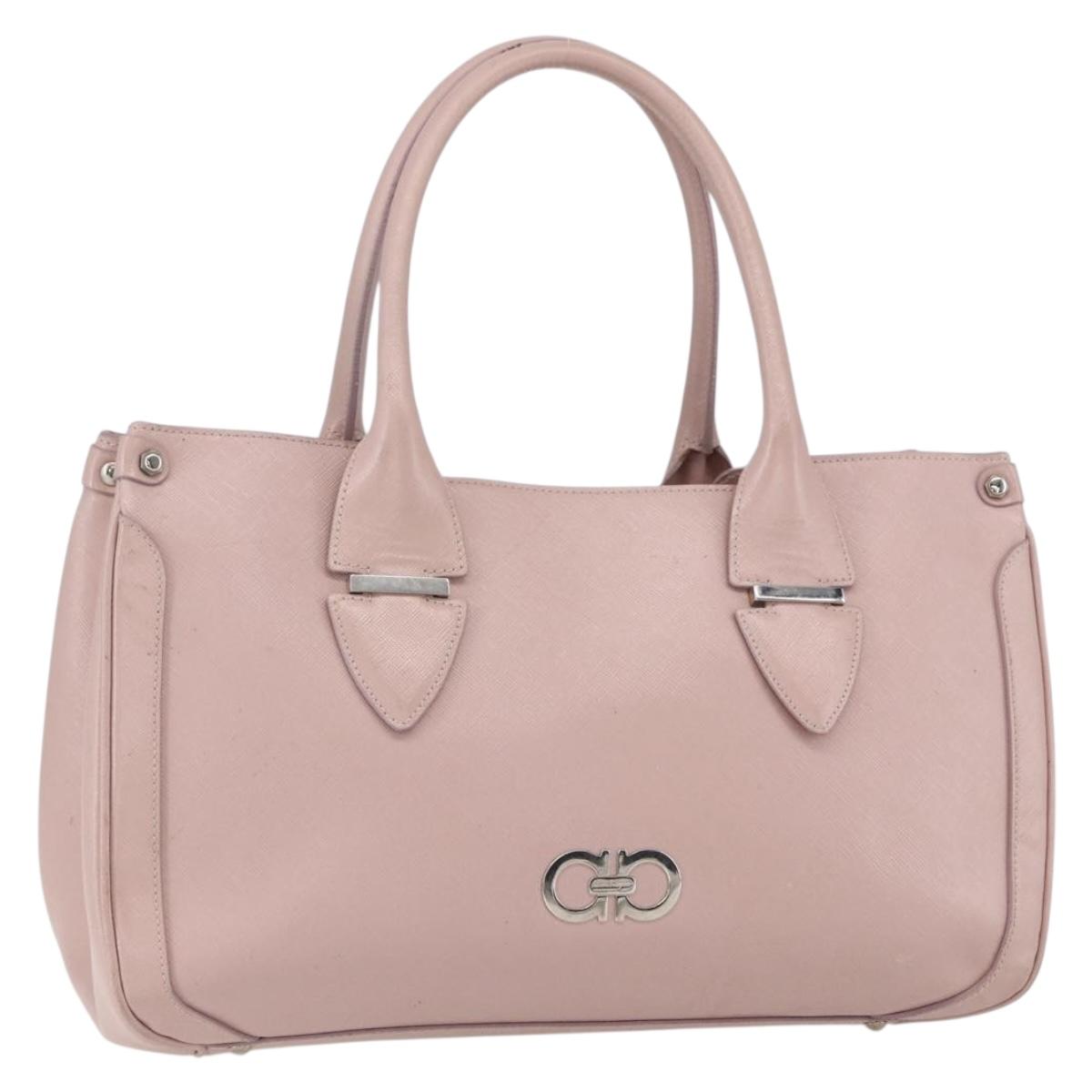 Salvatore Ferragamo Gancini Hand Bag Leather Pink Silver Auth 159143