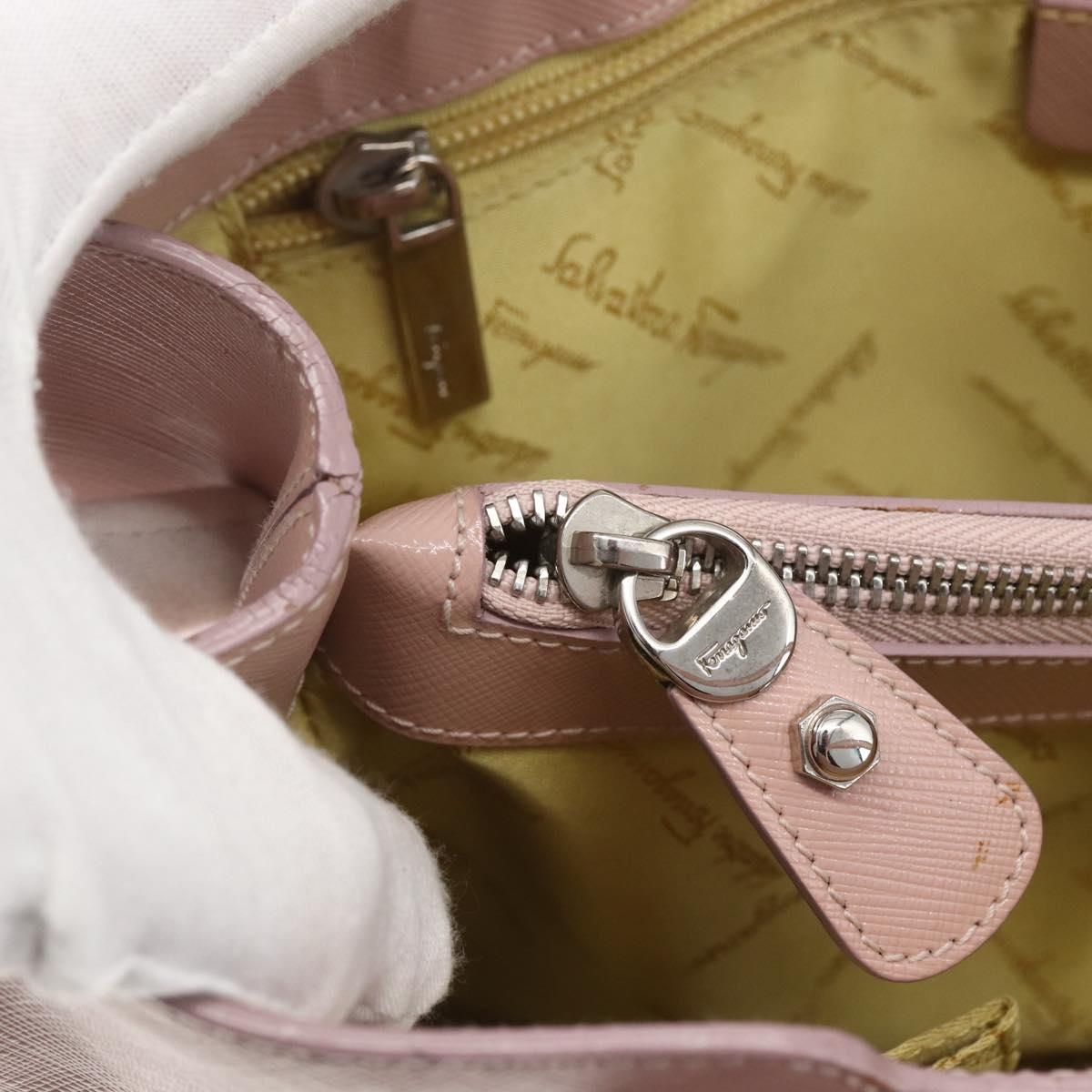 Salvatore Ferragamo Gancini Hand Bag Leather Pink Silver Auth 159143