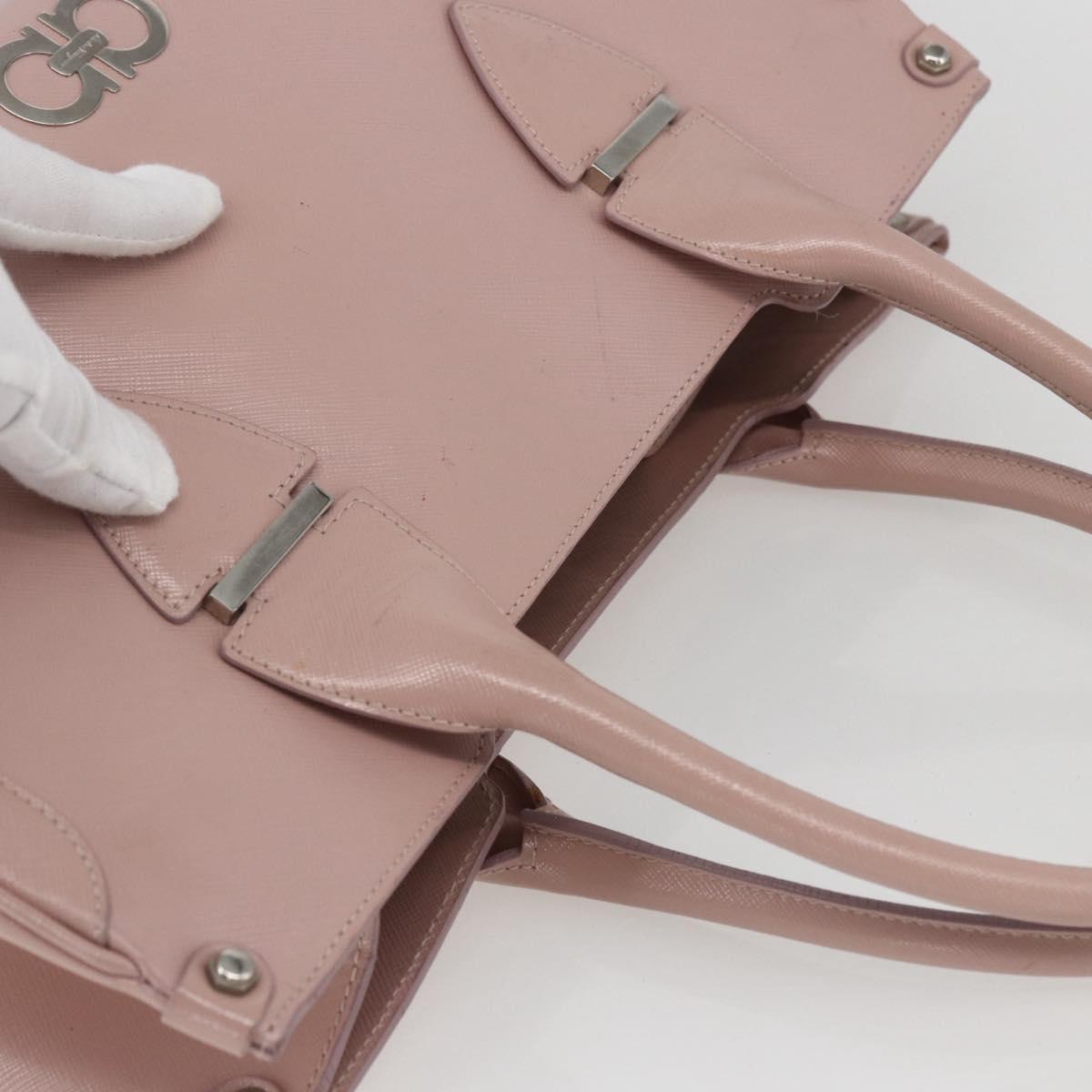 Salvatore Ferragamo Gancini Hand Bag Leather Pink Silver Auth 159143