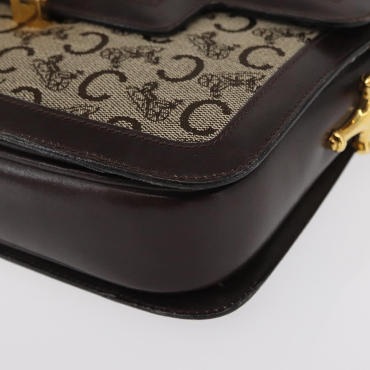 CELINE C Sulky Horse Carriage Shoulder Bag Canvas Beige Gold Auth 159163