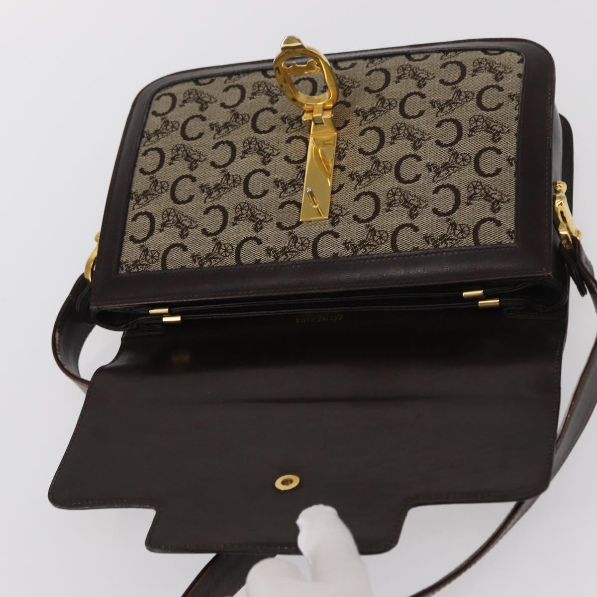 CELINE C Sulky Horse Carriage Shoulder Bag Canvas Beige Gold Auth 159163