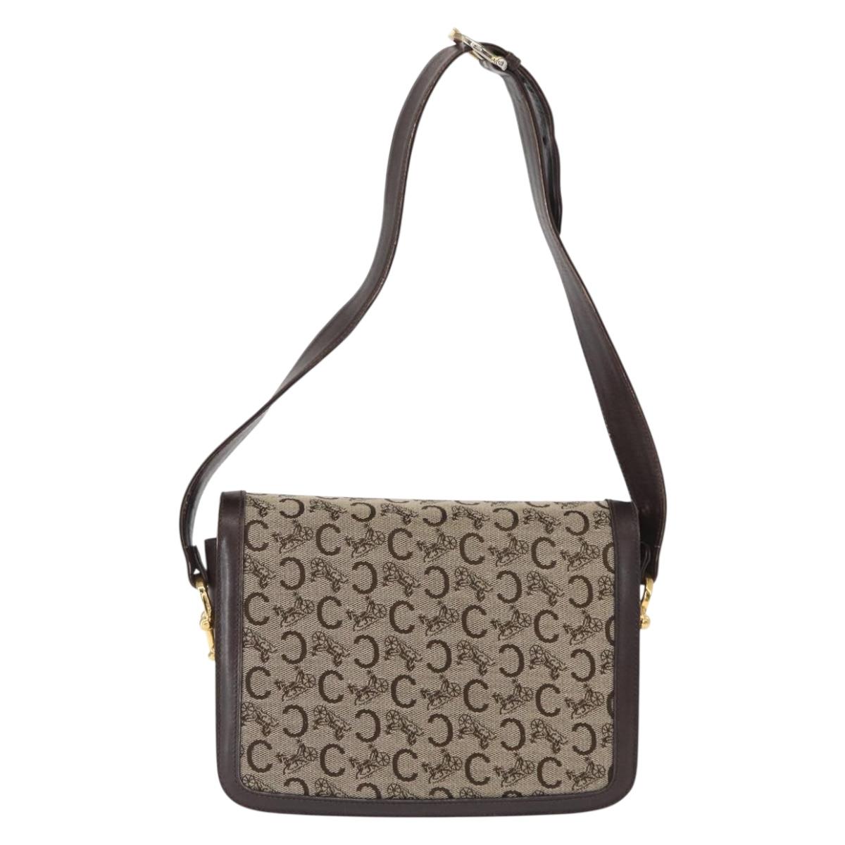 CELINE C Sulky Horse Carriage Shoulder Bag Canvas Beige Gold Auth 159163