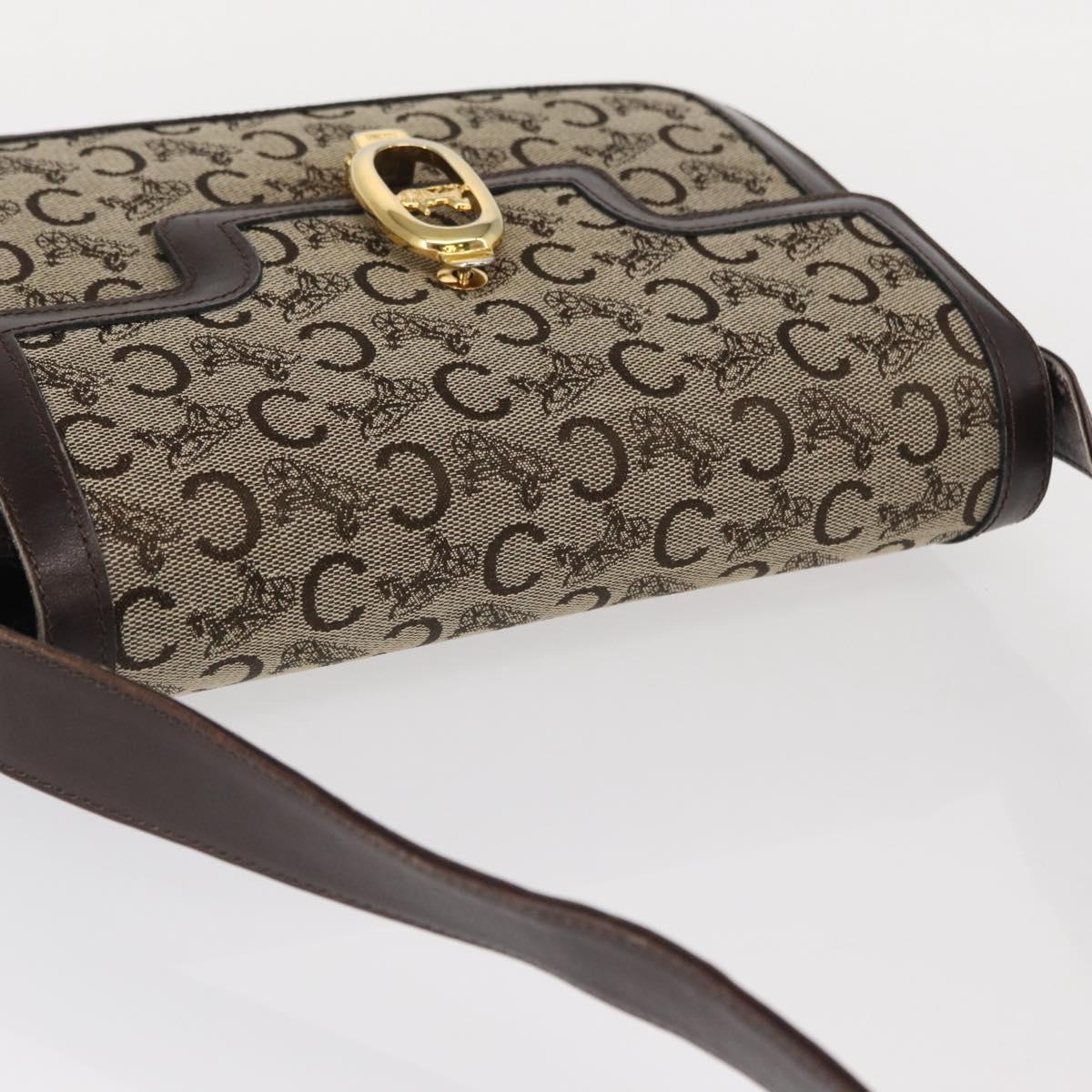 CELINE C Sulky Horse Carriage Shoulder Bag Canvas Beige Gold Auth 159163