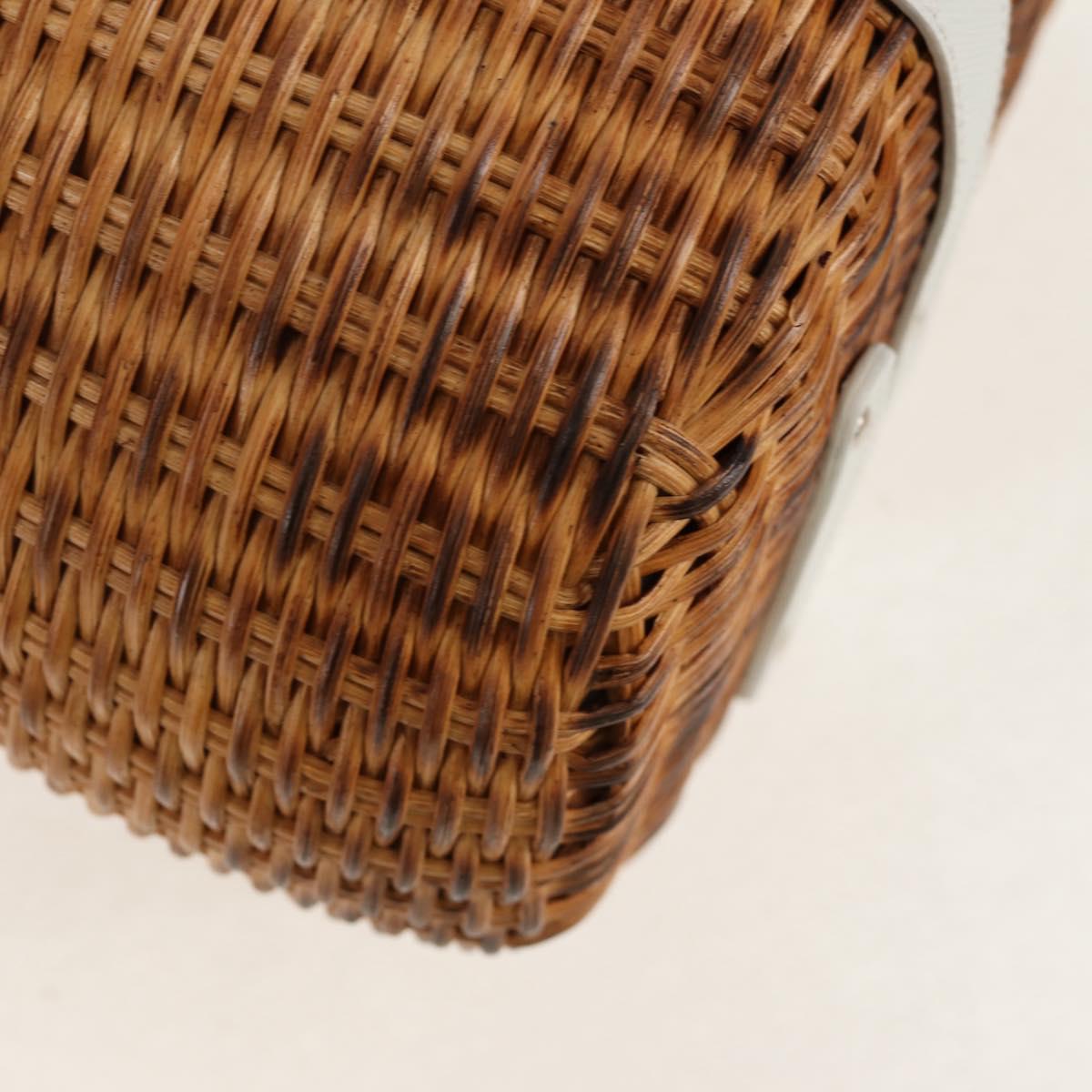 Salvatore Ferragamo Gancini Hand Bag Rattan Beige Silver Auth 159168V