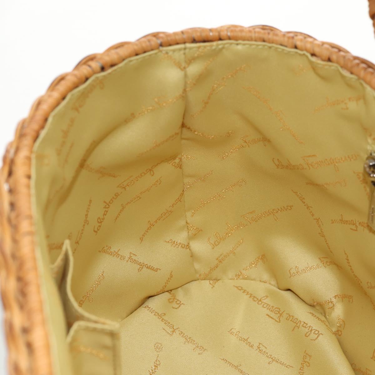 Salvatore Ferragamo Gancini Hand Bag Rattan Beige Silver Auth 159168V