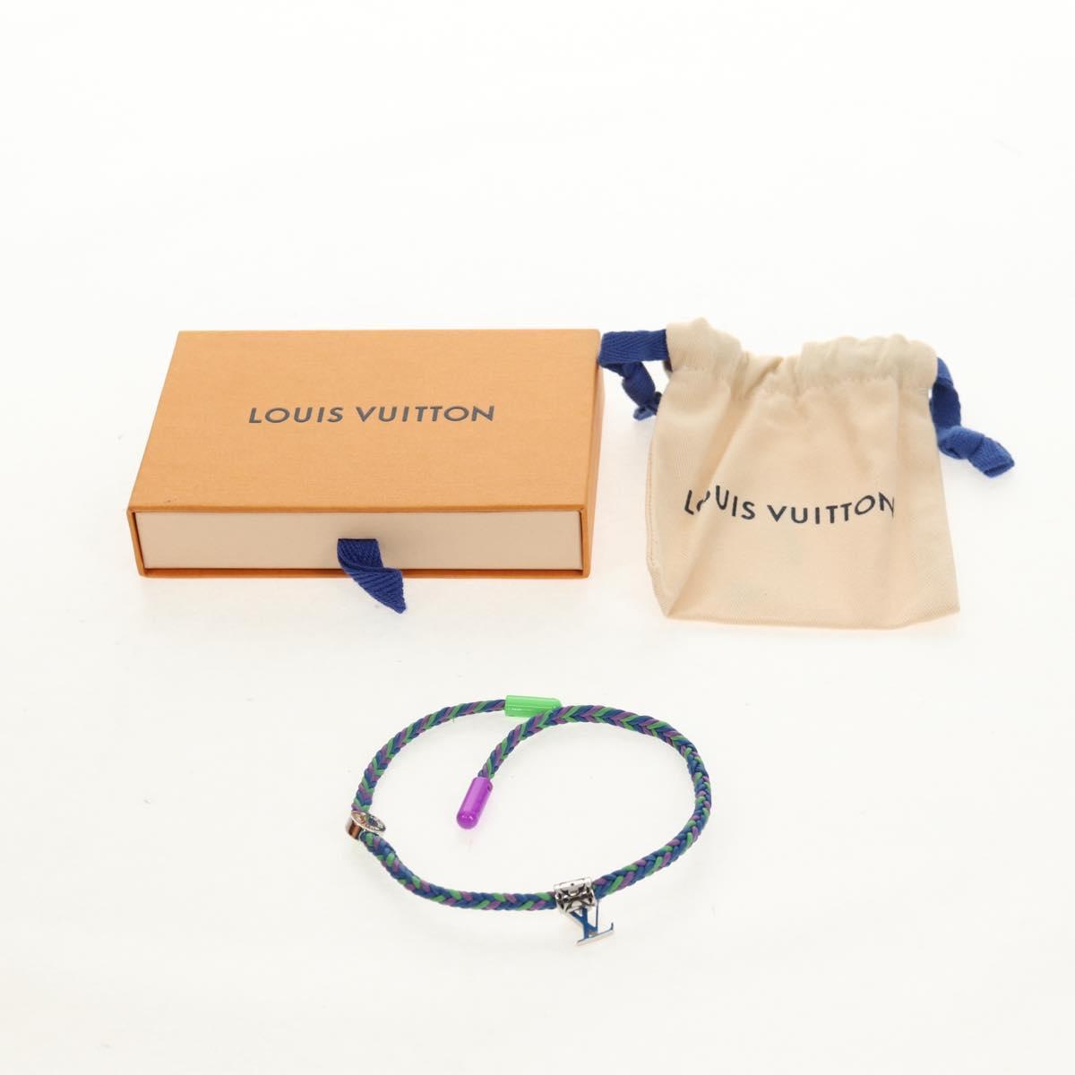 LOUIS VUITTON Brass Friendship Bracelet Leather Blue M0967 LV Auth 159171M