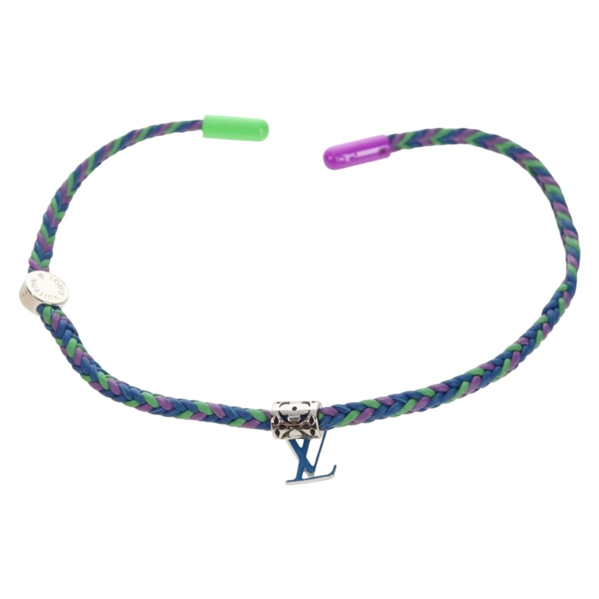 LOUIS VUITTON Brass Friendship Bracelet Leather Blue M0967 LV Auth 159171M