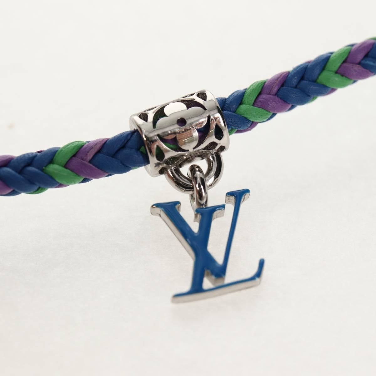 LOUIS VUITTON Brass Friendship Bracelet Leather Blue M0967 LV Auth 159171M