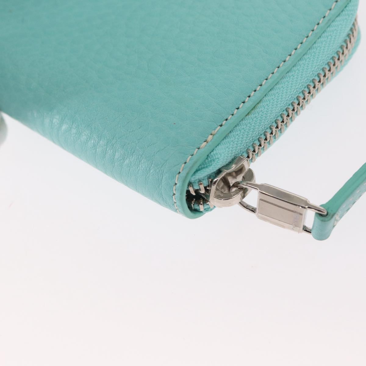 TIFFANY&Co. Coin Purse Leather Turquoise Blue Auth 159173