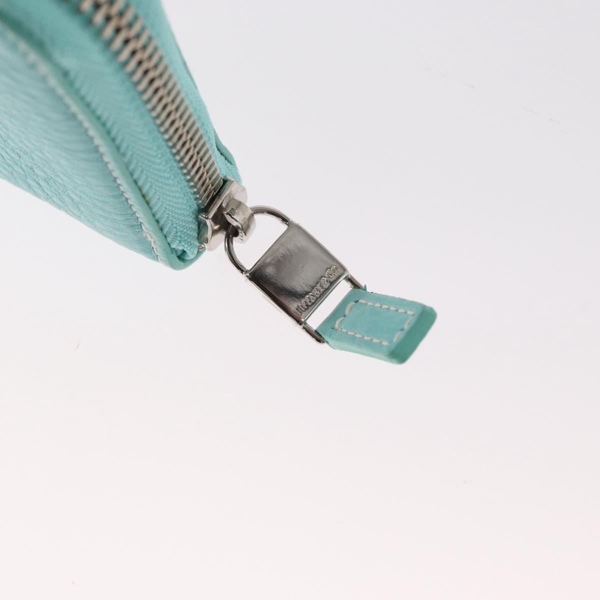 TIFFANY&Co. Coin Purse Leather Turquoise Blue Auth 159173