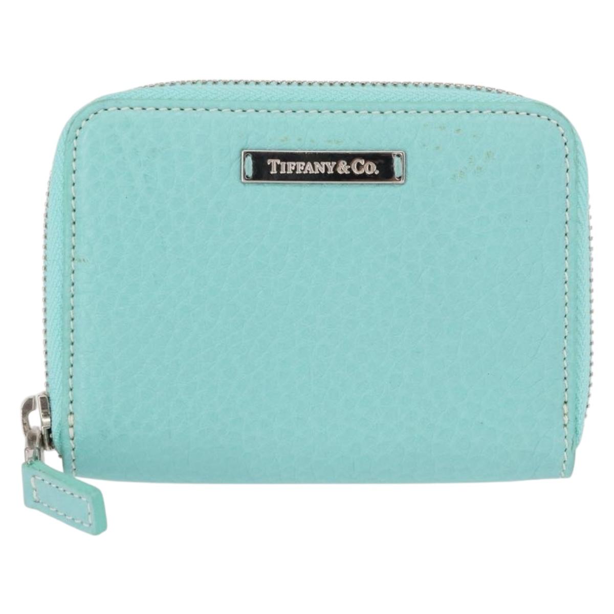 TIFFANY&Co. Coin Purse Leather Turquoise Blue Auth 159173