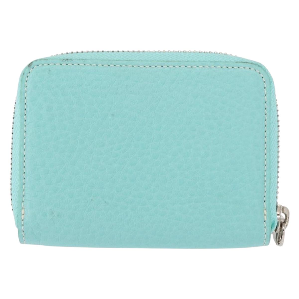 TIFFANY&Co. Coin Purse Leather Turquoise Blue Auth 159173