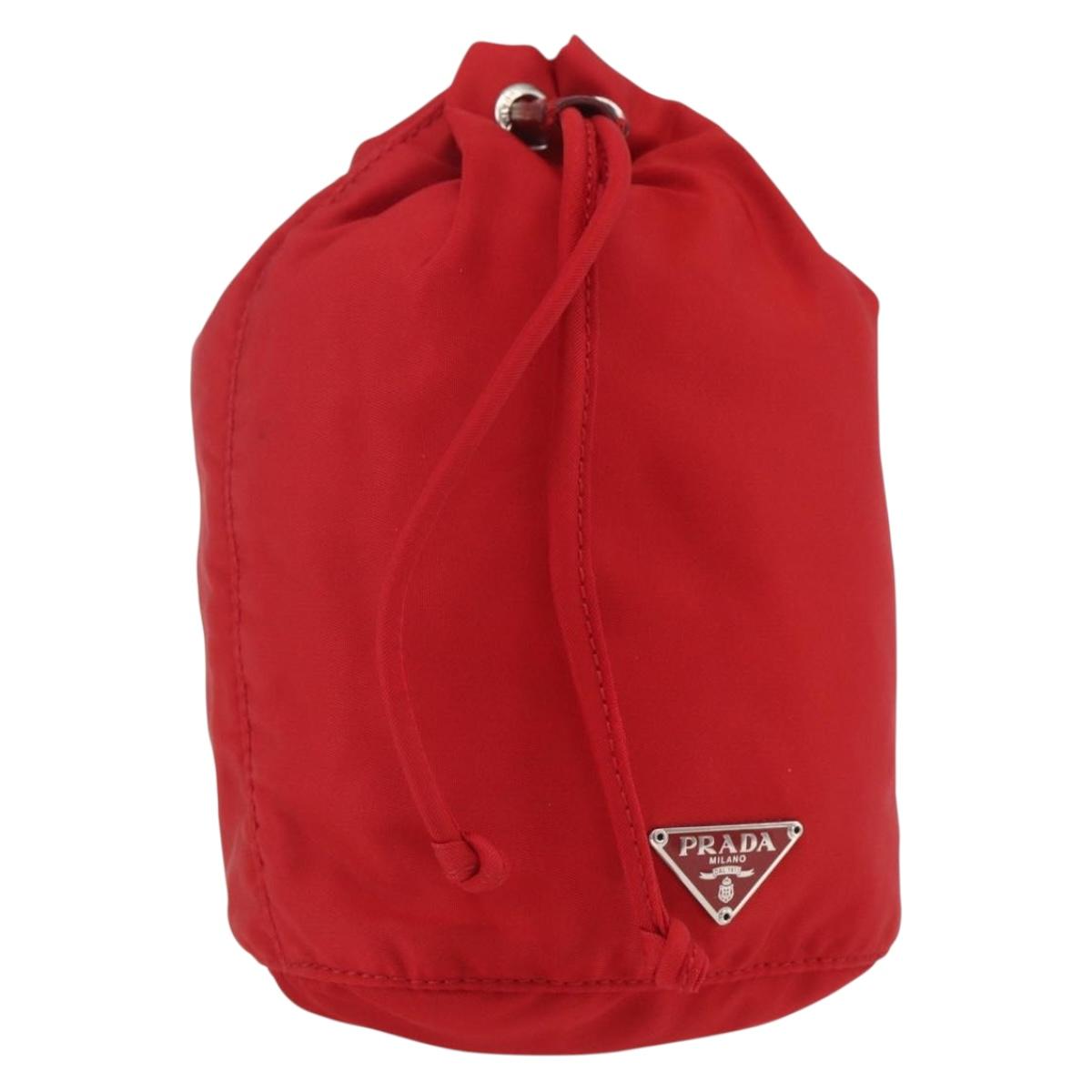 PRADA Pouch Nylon Red Silver Auth 159174