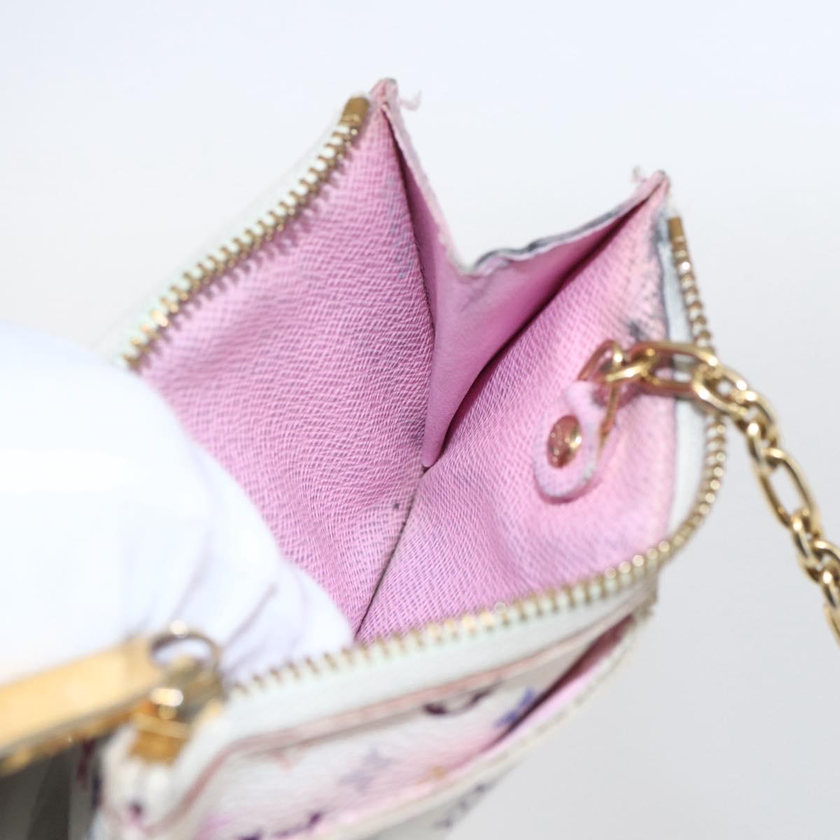 LOUIS VUITTON Multicolor Pochette Cles NM Coin Purse White M93734 LV Auth 159177