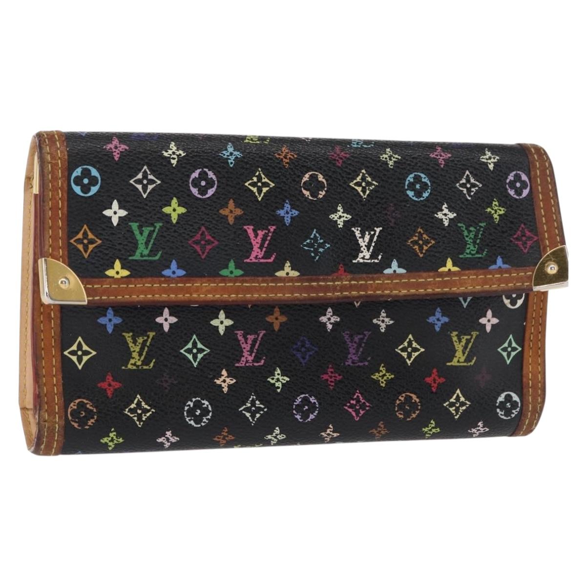 LOUIS VUITTON Monogram Multicolor Porte Tresor Wallet Black M92658 Auth 159178