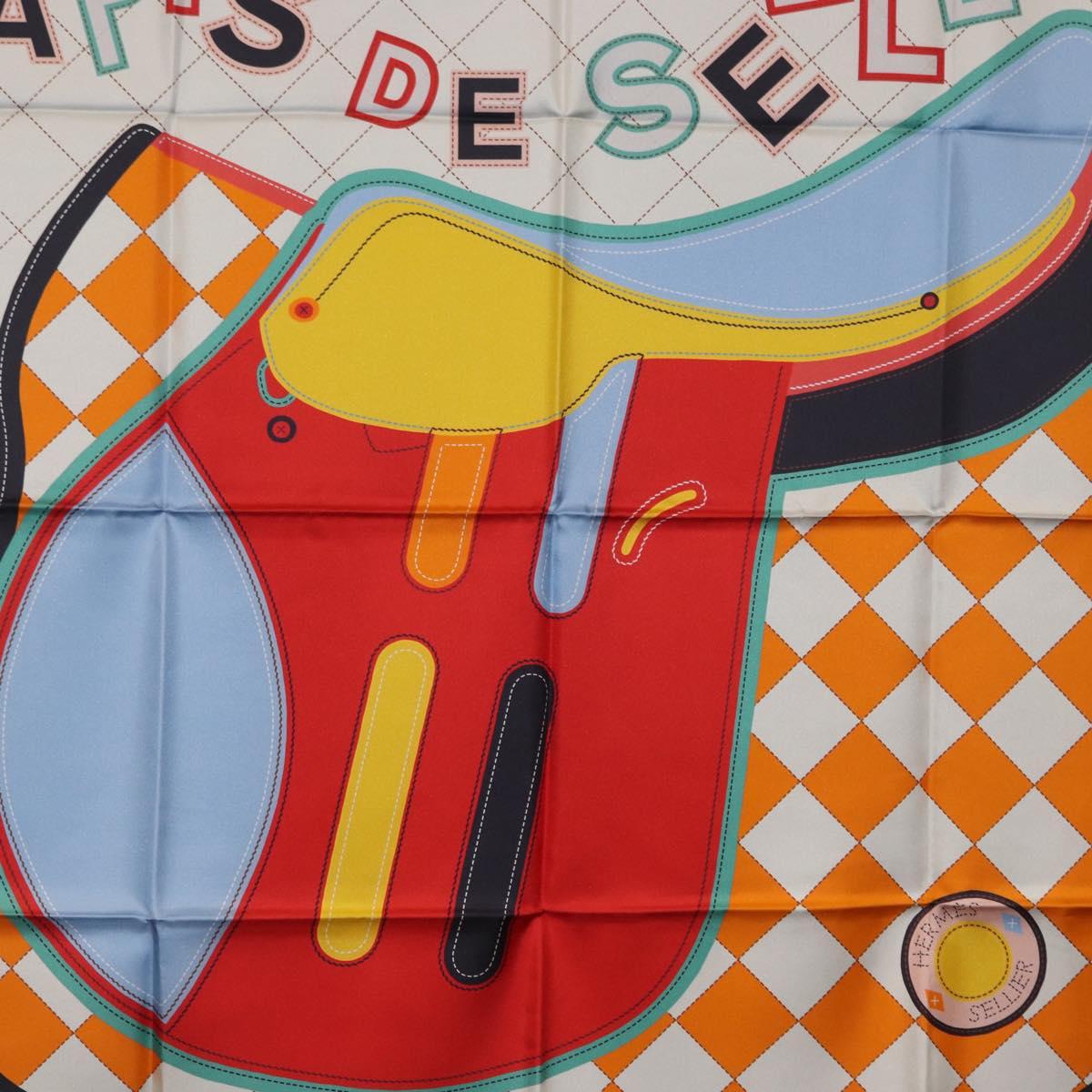 HERMES Carre 90 Scarf Silk ""Tapis de Selle"" Orange Auth 159188
