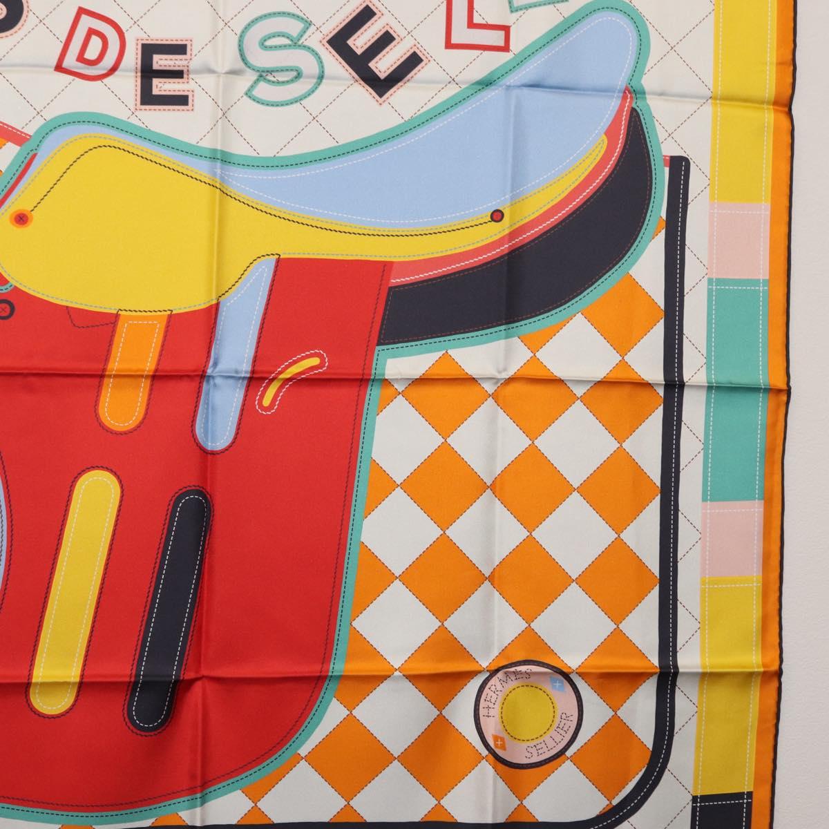 HERMES Carre 90 Scarf Silk ""Tapis de Selle"" Orange Auth 159188