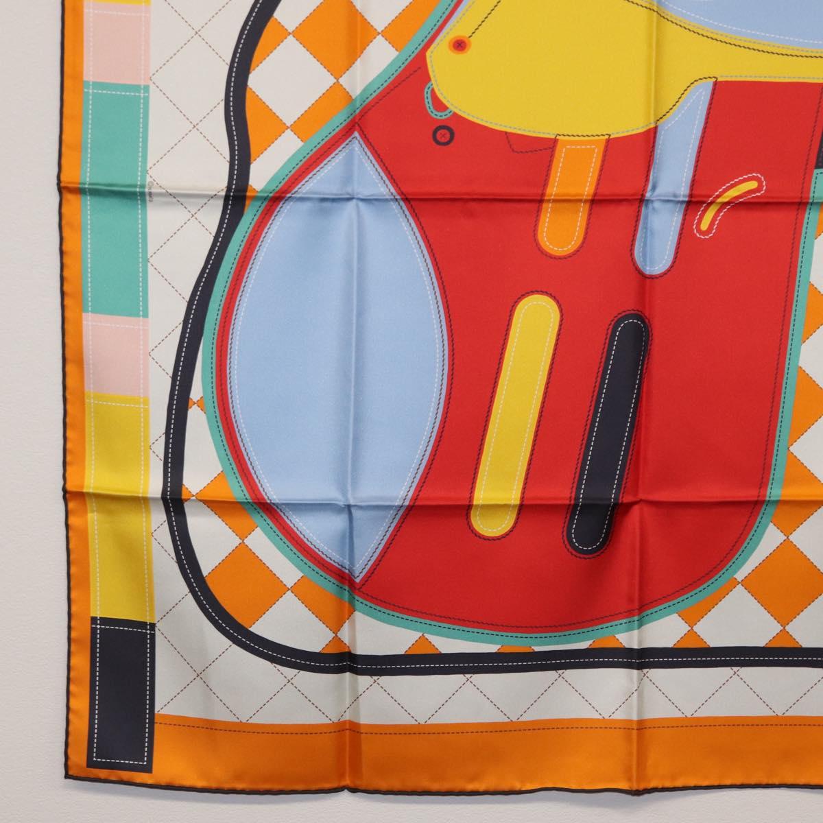 HERMES Carre 90 Scarf Silk ""Tapis de Selle"" Orange Auth 159188