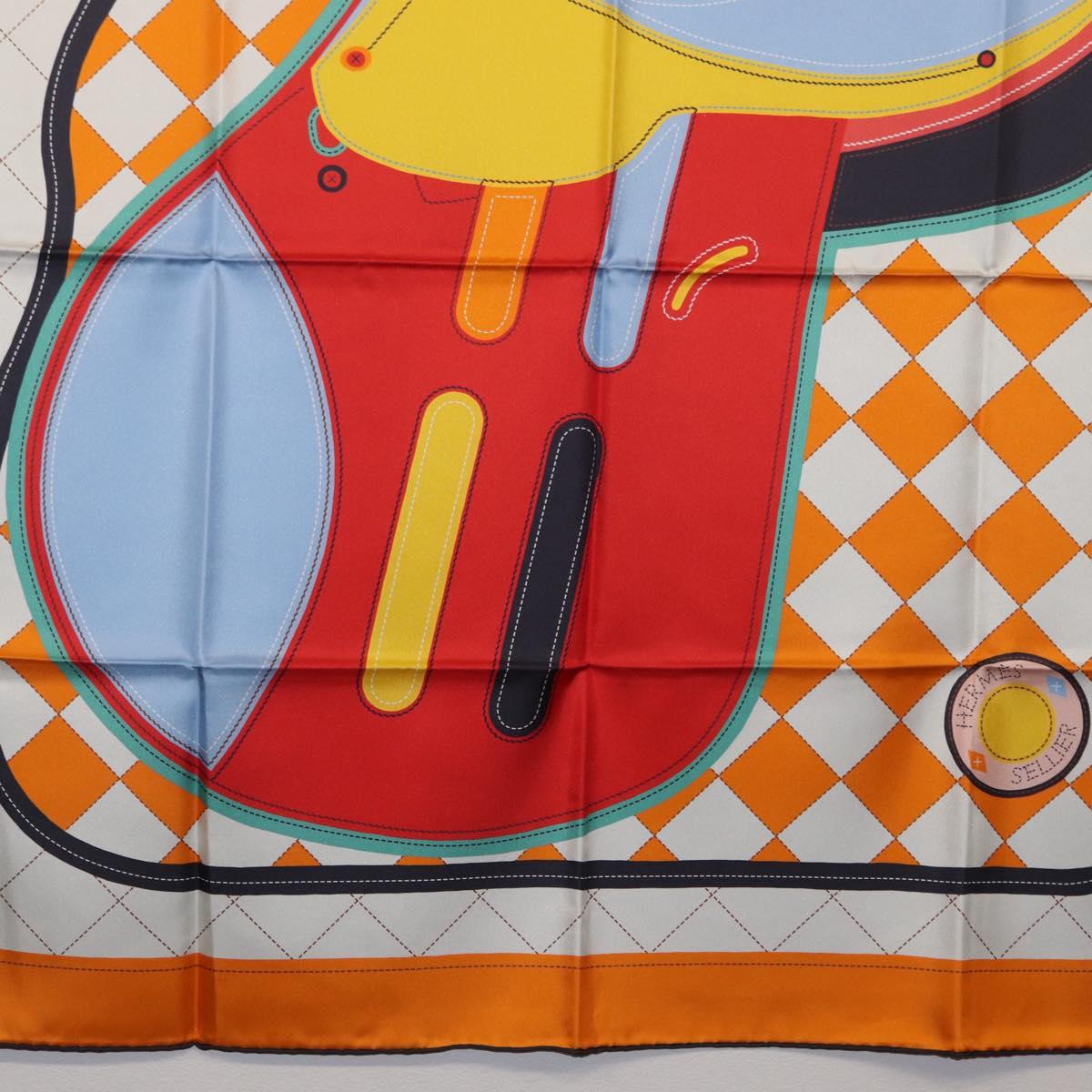 HERMES Carre 90 Scarf Silk ""Tapis de Selle"" Orange Auth 159188
