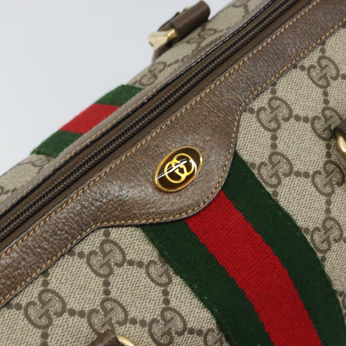 GUCCI GG Supreme Web Sherry Line Boston Bag PVC Beige Gold 378 02 07 Auth 159211