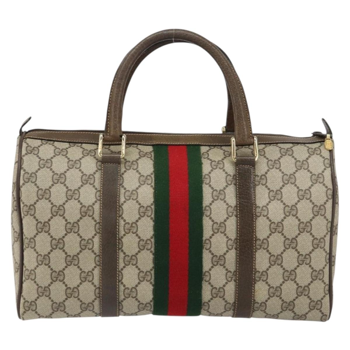 GUCCI GG Supreme Web Sherry Line Boston Bag PVC Beige Gold 378 02 07 Auth 159211